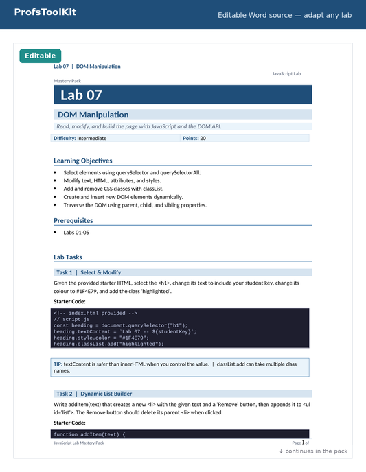 JavaScript Lab Pack 2026